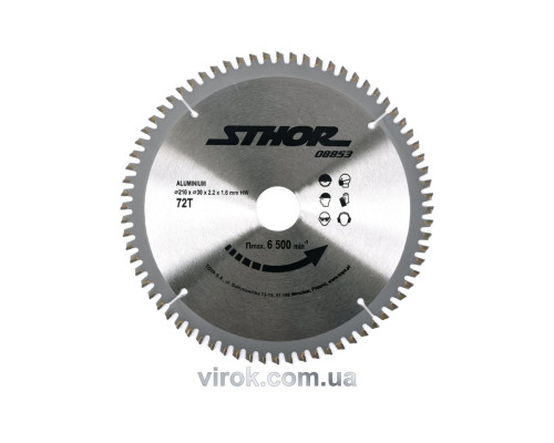 Диск пильний для алюмінію STHOR. Ø= 210/30 мм, h= 2,2 мм, 72 зуби [10/20]