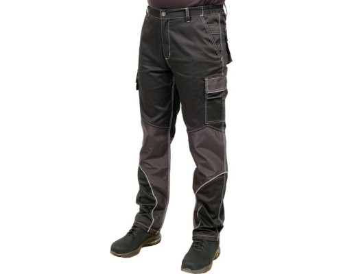 Брюки рабочие черные YATO, размер M; 9 киш 64%- полиэстер, 34%- хлопок, 2%-эластан, отсвечивший вставки