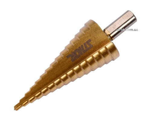 Свердло конічне ступінчасте титанове по металу STHOR : Ø= 4-32 мм HSS 4241 [10/80]