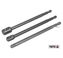 Держатели-адаптеры торцевых головок YATO: квадрат-1/4", 3/8", 1/2", L=150мм, HEX-1/4", Cr-V, 3шт [24]
