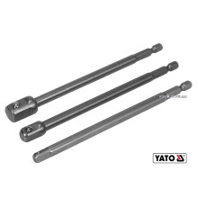 Тримачі-адаптери торцевих головок YATO: квадрат- 1/4", 3/8", 1/2", L=150мм, HEX-1/4", Cr-V, 3шт [24]