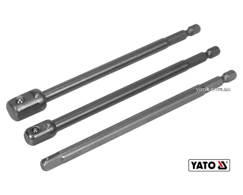 Тримачі-адаптери торцевих головок YATO: квадрат- 1/4", 3/8", 1/2", L=150мм, HEX-1/4", Cr-V, 3шт [24]