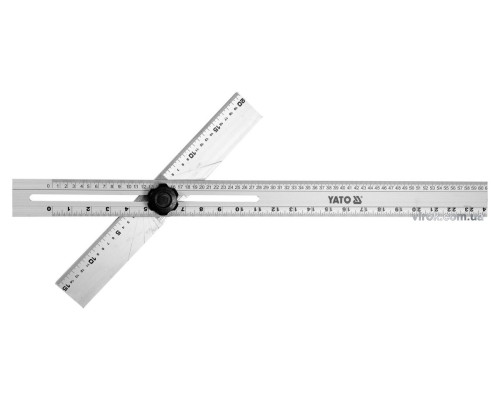 Кутник алюмінієвий YATO з 2-х лінійок, з метричними і дюймовими шкалами, l= 600 x 360 мм [6/24]