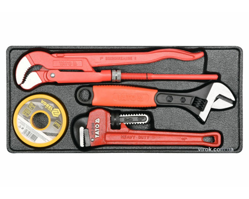 Вклад до інструментальної шафи YATO, з 2 трубними і 1 розвідним ключами, тефлонова стрічка, 4 елем.