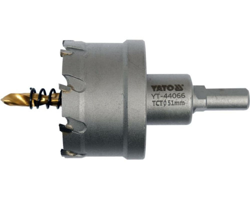 Сверло коронка по металлу TCT YATO: Ø51 x 103 мм, толщ. до 25мм, с направляющим, 6-гран. хвост 3/8" [6]