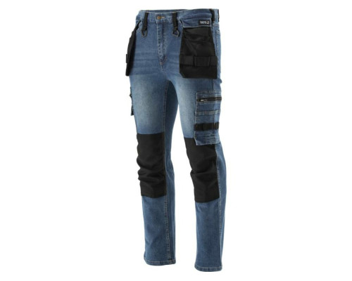 Штани робочі джинс стрейч YATO розмір XXL- 106-117 см, ріст- 196-204 см, темн-сині, 17 кише, 71% ба