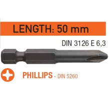 Насадка викруткова USH Industry "тонке жало" Phillips PH1 x 50 мм подовжена, Уп. 10 шт.