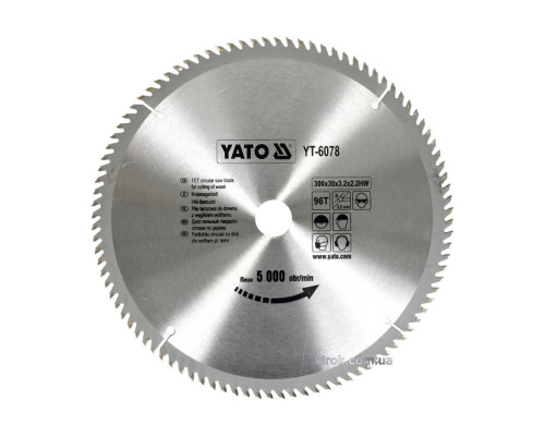 Диск пиляльний победітовий по дереву YATO: 300х30х3.2х2.2 мм, 96 зубців, R.P.M до 5000 1/хв [10]