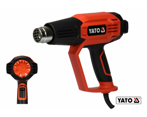 Фен технічний мережевий YATO : 2 кВт, 50-600°C, 250-500 л/хв, 7 режимів температури + 5 насадки [5]