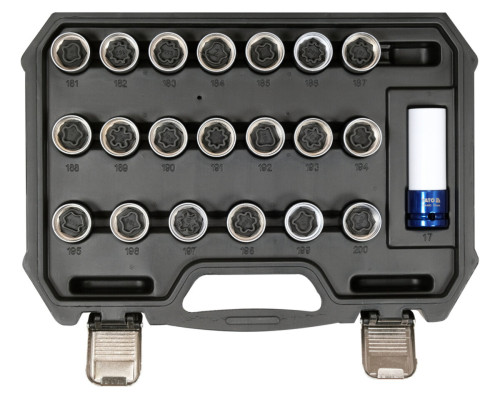 Торцевые головки к винтам колесных дисков авто OPEL YATO: с квадратом-1/2", компл. 21 шт [5]