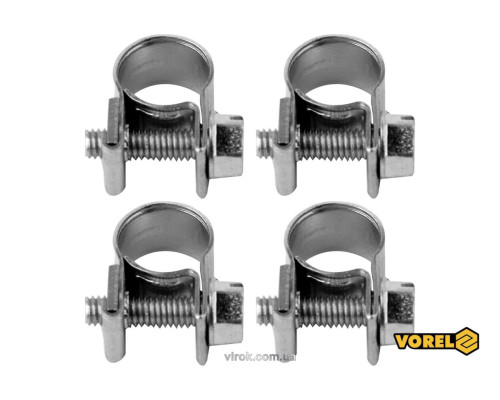 Хомут сталевий, з гвинтовим затискачем W1 VOREL : Ø= 8-10/ 9 мм, оцинкований, 4 шт. [100]