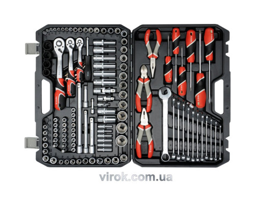 Набор головок торцевых YATO: квадрат 1/2", 3/8", 1/4" с инструментами, насадками. 129 шт.