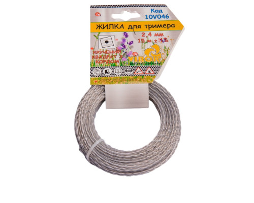 Жилка для тримера "Кручений КВАДРАТ з кордом" TM VIROK : Ø= 2.4 мм, l= 15 м