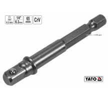 Тримач-адаптер торцевих головок YATO : HEX- 1/4" - квадрат- 1/4", L= 65 мм, Cr-V [40/120]