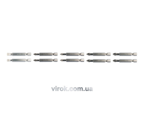 Набір насадок викруткових YATO : SL5, SL6, PH1/1, PH2/2, PZ1/1, PZ2/2, L= 50 мм. 10шт. [25/100]