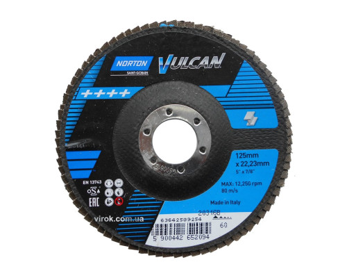 Круг пелюстковий шліфувальний NORTON VULCAN"; Ø= 125/22 мм, Р 60 зерно з електрокорунду