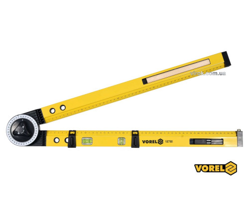 Кутомір регулювальний VOREL: l=500мм, кут 0-270°, діапаз. 0-500мм, 2 капсули+олівець [10]