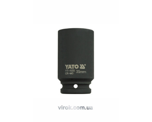 Головка торцева ударна 6-гранна YATO : подовжена, квадрат 3/4", М= 35 мм, L= 90 мм [6/24]