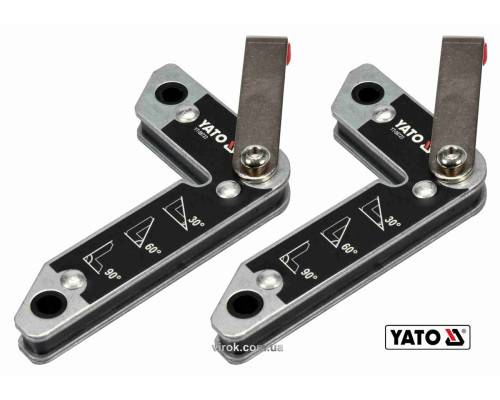 Кутники магнітні для зварювання YATO: кут: 30°, 60°, 90°, сталеві, сила утримування- 32 кг, 2 шт [6]