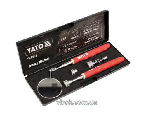 Схоплювач магнітний + зеркало на телескопічних тримачах для огляду YATO, наб. 2 елем. [10/40]