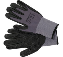 Перчатки рабочие нейлоновые YATO покрыты вспененным нитрилом с накраплением, размер 10, черн-серые [12]