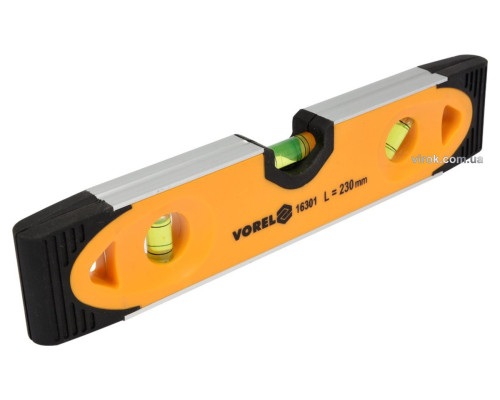 Рівень TORPEDO VOREL : 3 капсули, ударостійкий, пластико-алюмінієвий корпус, магніт, L=230 мм [100]
