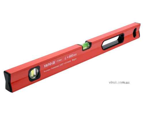 Уровень алюминиевый с магнитом YATO: L=60 см. 2 капсулы, 1 ручка [10/40/480]