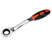 Ключ накидний, вигнутий з тріщаткою YATO: М17, HRC 42-48, Cr-V, з прогумов. ергономічною ручкою [10]