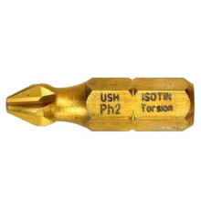 Насадка викруткова USH ISOTIN : Phillips PH1 x 25 мм. TORSION, титинове покриття. Уп. 10 шт.