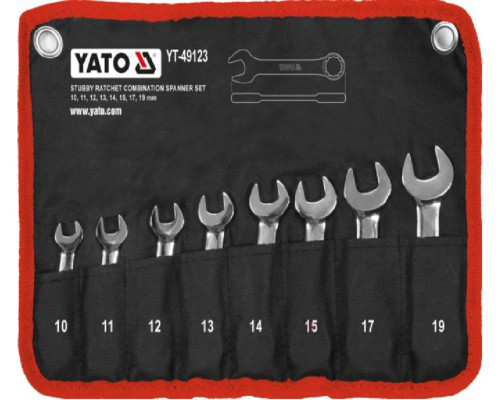 Ключі комбіновані короткі YATO з "тріскачкою" Cr-V, М10, 11, 12, 13, 14, 15, 17, 19 мм, 8 шт. [20]