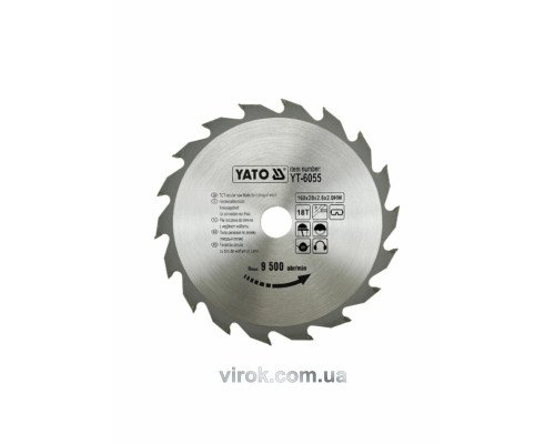 Диск пиляльний победітовий по дереву YATO: 160х20х2.8х2.0 мм, 18 зубців, R.P.M до 9500 1/хв [25/50]