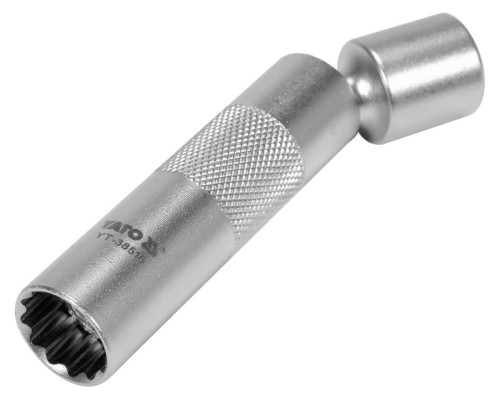 Головка торцева 12-гранна до свічок двигунів тонкостін YATO М14 з кардан приводом, квад 3/8" l=98 мм