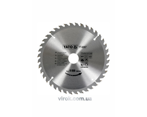 Диск пиляльний победітовий по дереву YATO: 210х30x3.2x2.2 мм, 40 зубців, R.P.M до 8000 1/хв [10/20]