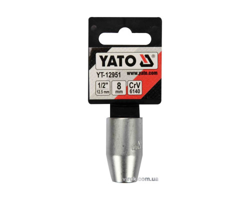 Переходник для отверточных насадок YATO : квадрат 1/2"(F) - HEX= M8 мм(M), CrV [Блистер] [5/300]