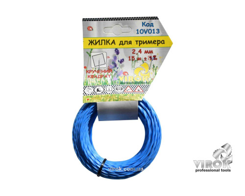 Жилка для тримера "Кручений КВАДРАТ" TM VIROK : Ø= 2.4 мм, l= 15 м