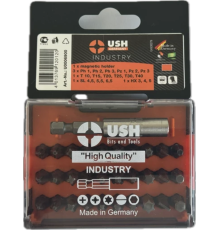 Набір насадок викруткових Industry USH: 1/4" з магнітним тримачем, PH, PZ, SL, Tx, HEX, 31 ел