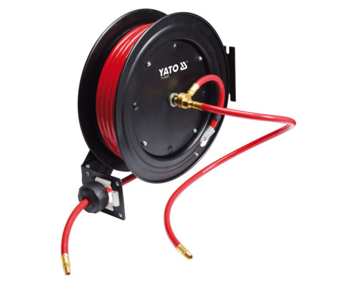 Шланг пневматичний ПВХ на котушці YATO з швидкоз'єдн. наконеч-ми 1/4", Ø= 9.5 мм, тиск- 20Bar, l=20м