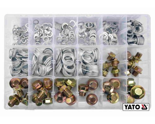Шайбы Ø6-20 мм и заглушки М10-М20, алюминиевые YATO в пластиковой коробке, набор, 534 шт. [12]