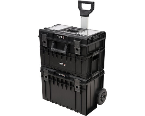 Ящик для інструментів 3 секції, 2 органайзери YATO на 2-х колесах 585х425х810 мм, висувна ручка [1]