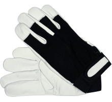 Перчатки рабочие бело-черные YATO: хлопок + кожа, размер 8 [10/120]