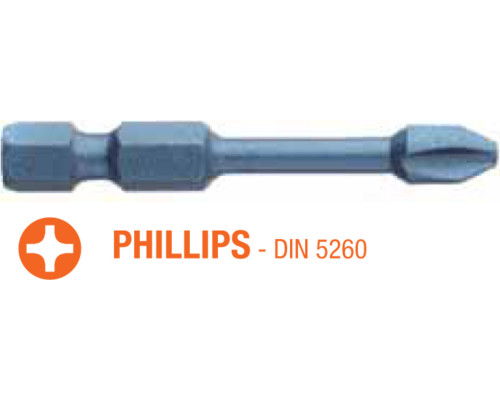 Насадка викруткова ударна USH Blue Shock : Phillips PH2 x 50 мм Torsion подовжена, Уп. 5 шт.