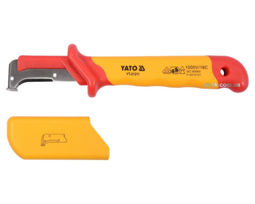 Ніж для знімання ізоляції YATO; l=155 мм, лезо l=38 мм з діелектр. ізольованою ручкою 1000 В [6/72]