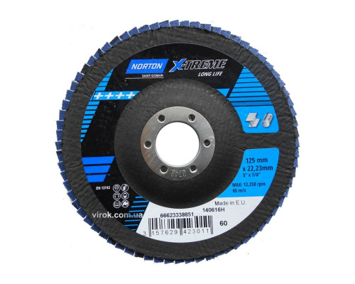 Круг пелюстковий шліфувальний NORTON VULCAN" X-TREME(метал+нерж.); Ø= 125/22 мм, Р 60