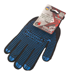 Рукавиці трикотажні VIROK чорні з ПВХ крапкою (6 ниток; 100%- поліестер), розм. 10