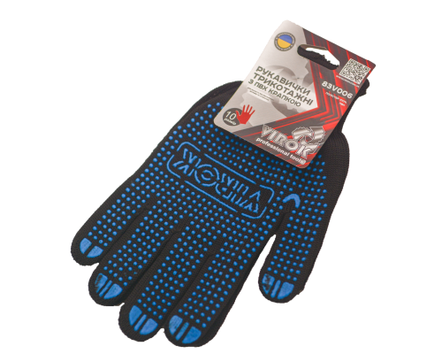 Перчатки трикотажные VIROK черные с ПВХ точкой (6 нитей; 100% - полиэстер), разм. 10