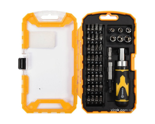 Викрутка реверсивна VOREL: Набір насадок, торцевих головок квадрат 1/4", магн. тричач 41 Елем.[6/24]