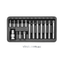 Набір насадок викруткових YATO : "ТОRХ", L= 30, 75 мм, адаптер 1/2", металевий кейс. 15 шт. [20]