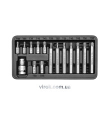 Набор отверточных насадок YATO: "ТОRХ", L= 30, 75 мм, адаптер 1/2", металлический кейс. 15 шт. [20]