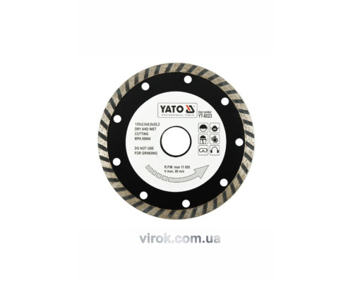 Диск алмазний турбо YATO : "TURBO" Ø= 125x8,0x22,2 мм. H= 2,6 мм [20/160]