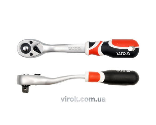 Тріщатка YATO : квадрат 1/2", L= 255 мм, 72T, вигнута ручка [6/24]